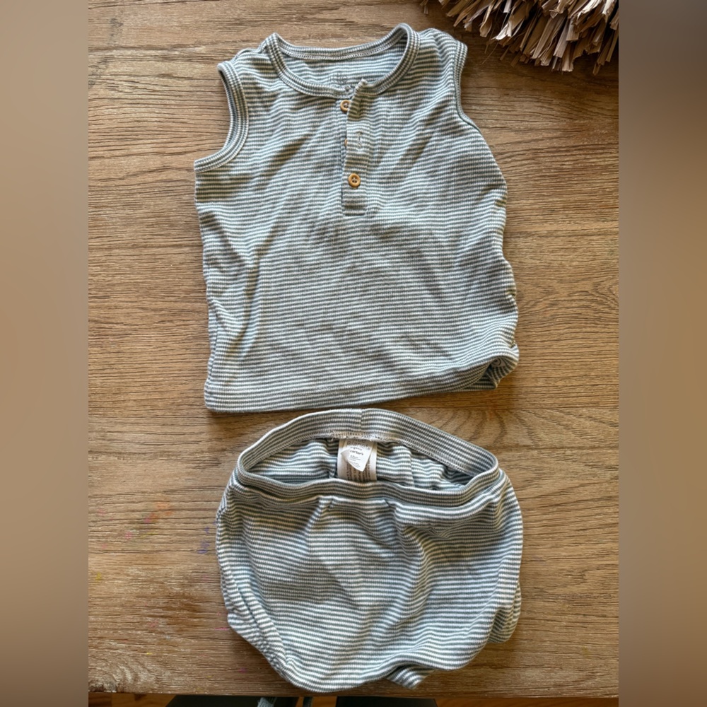 Little Planet sage green striped set
